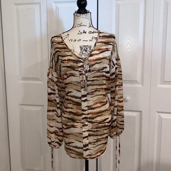 Lane Bryant Earthy Tones Sheer Blouse with Gold Tassels Size 18/20 - Picture 8 of 13